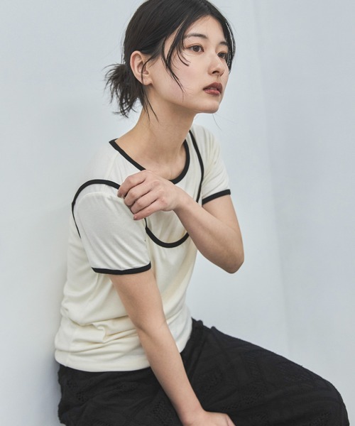 feepur(フェピュール)の「配色リンガーキャミsetTee(Tシャツ/カットソー・レディース・アイボリー/チャコールグレー・MEDIUM)」の1枚目の写真
