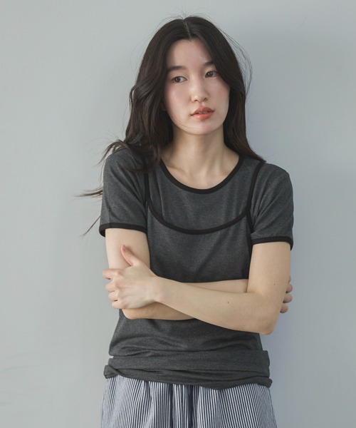 feepur(フェピュール)の「配色リンガーキャミsetTee(Tシャツ/カットソー・レディース・アイボリー/チャコールグレー・MEDIUM)」の11枚目の写真