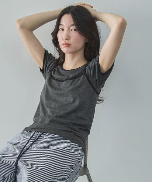 feepur(フェピュール)の「配色リンガーキャミsetTee(Tシャツ/カットソー・レディース・アイボリー/チャコールグレー・MEDIUM)」の14枚目の写真