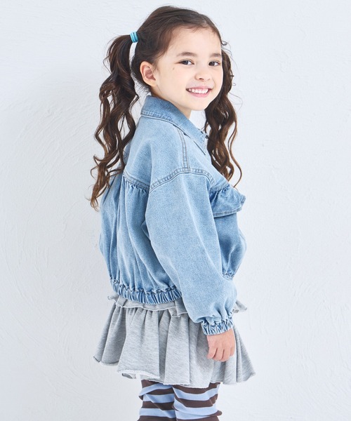 pairmanon（ペアマノン）の「ガールズ フリル 裾ゴム デニムジャケット（デニムジャケット・キッズ・インディゴブルー/ライトブルー・100/110/120/130/140/150/90）」の3枚目の写真
