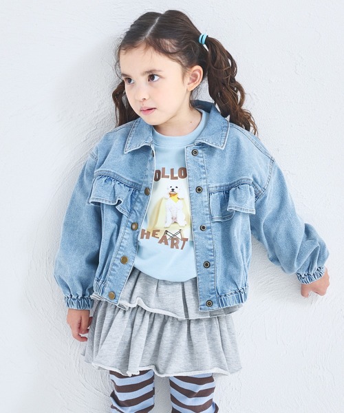 pairmanon（ペアマノン）の「ガールズ フリル 裾ゴム デニムジャケット（デニムジャケット・キッズ・インディゴブルー/ライトブルー・100/110/120/130/140/150/90）」の4枚目の写真