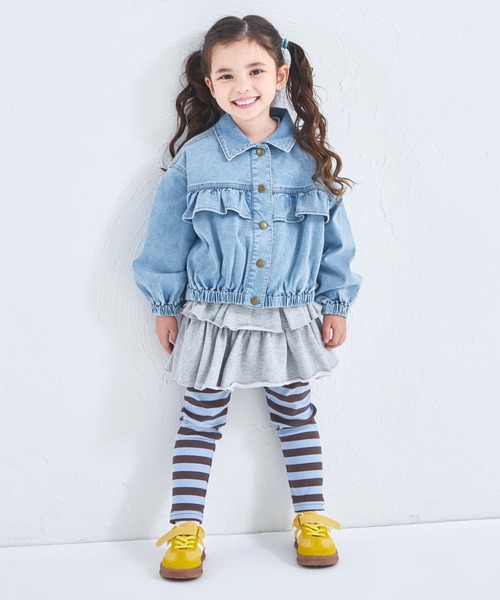 pairmanon（ペアマノン）の「ガールズ フリル 裾ゴム デニムジャケット（デニムジャケット・キッズ・インディゴブルー/ライトブルー・100/110/120/130/140/150/90）」の6枚目の写真