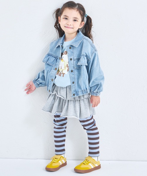 pairmanon（ペアマノン）の「ガールズ フリル 裾ゴム デニムジャケット（デニムジャケット・キッズ・インディゴブルー/ライトブルー・100/110/120/130/140/150/90）」の7枚目の写真