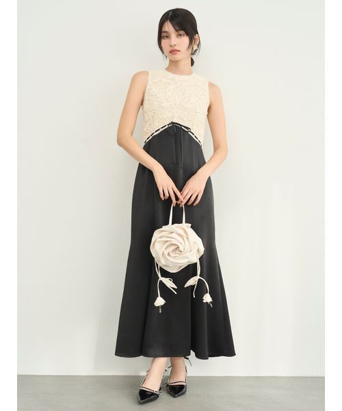 LILY BROWN（リリーブラウン）の「エンブロイダリーヴィンテージサテンドレス（ドレス・レディース・ピンク/チャコールグレー/ブラック・0/1）」の2枚目の写真