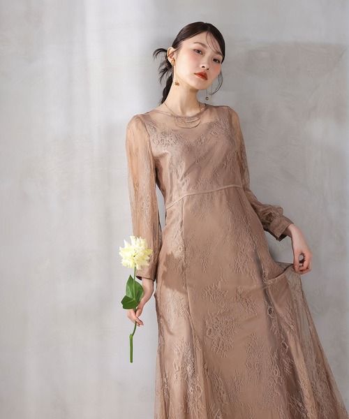 Kana（カナ）の「刺繍レース バックデザイン 総レース フレアワンピース ドレス パーティー 結婚式 お呼ばれ オケージョン（ドレス・レディース・バーガンディー/ブラック/モカ・S/M）」の18枚目の写真