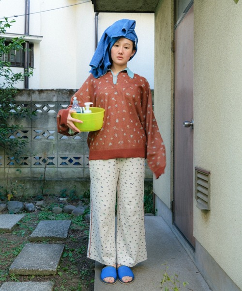 PAMM(パム)の「花や実や葉のワッフルパンツ(その他パンツ・レディース・グリーン系/ホワイト×パープル・2/1)」の1枚目の写真