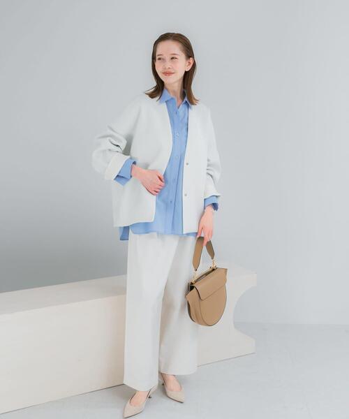 URBAN RESEARCH ROSSO WOMEN（アーバンリサーチ　ロッソ）の「『一部別注カラー』ELENDEEK　FORM SHORT COAT（ノーカラージャケット・レディース・ネイビー/ライトブルー/オフホワイト・FREE）」の6枚目の写真