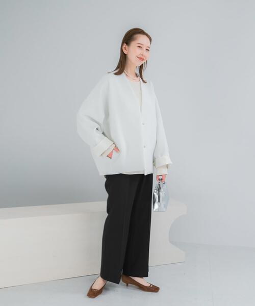 URBAN RESEARCH ROSSO WOMEN（アーバンリサーチ　ロッソ）の「『一部別注カラー』ELENDEEK　FORM SHORT COAT（ノーカラージャケット・レディース・ネイビー/ライトブルー/オフホワイト・FREE）」の10枚目の写真