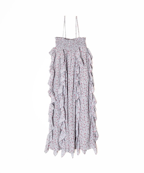 FLOWER PRINT RUFFLE RUFFLE STRAP DRESS フラワープリントラッフル
