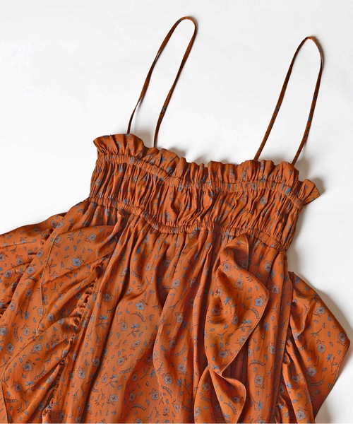 FLOWER PRINT RUFFLE RUFFLE STRAP DRESS フラワープリントラッフル