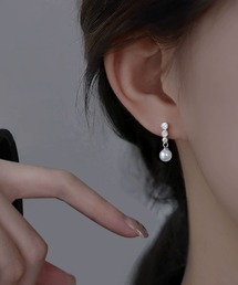 パール調 ストーン付き ロング ピアス