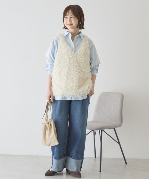 AMERICAN HOLIC（アメリカンホリック）の「【選べる丈】フェザーVネックベスト（ベスト・レディース・アイボリー/ライトブルー/チャコールグレー/オレンジ・L/M）」の14枚目の写真