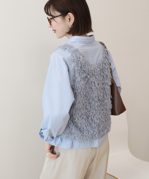 AMERICAN HOLIC（アメリカンホリック）の「【選べる丈】フェザーVネックベスト（ベスト・レディース・アイボリー/ライトブルー/チャコールグレー/オレンジ・L/M）」の7枚目の写真