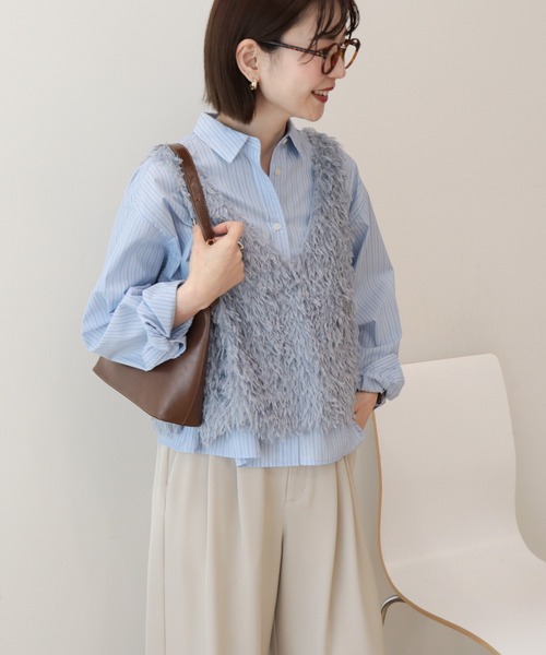 AMERICAN HOLIC（アメリカンホリック）の「【選べる丈】フェザーVネックベスト（ベスト・レディース・アイボリー/ライトブルー/チャコールグレー/オレンジ・L/M）」の8枚目の写真