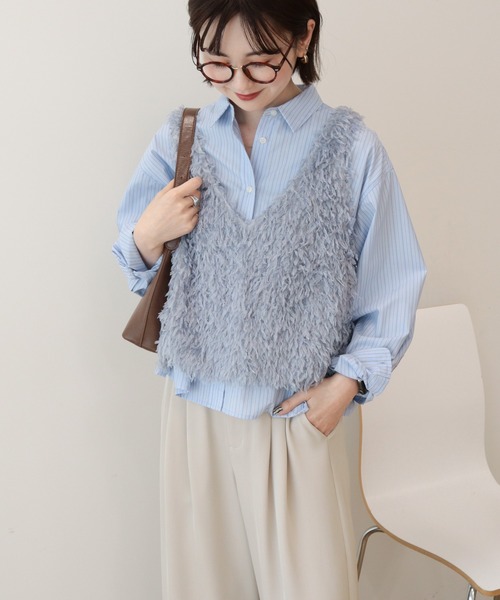 AMERICAN HOLIC（アメリカンホリック）の「【選べる丈】フェザーVネックベスト（ベスト・レディース・アイボリー/ライトブルー/チャコールグレー/オレンジ・L/M）」の9枚目の写真