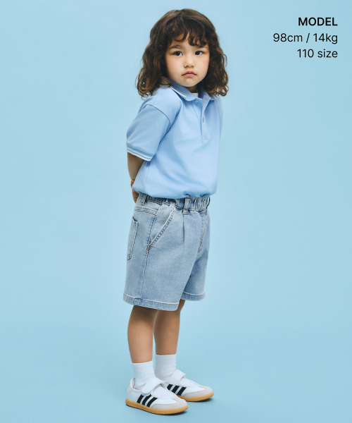 MUSINSA STANDARD KIDS（ムシンサスタンダードキッズ）の「[クールスタンダード] ワンタックワイドバンディングデニムショーツ [ライトインディゴ]（その他パンツ・レディース・その他・100/110/120/130/140/150/160）」の5枚目の写真