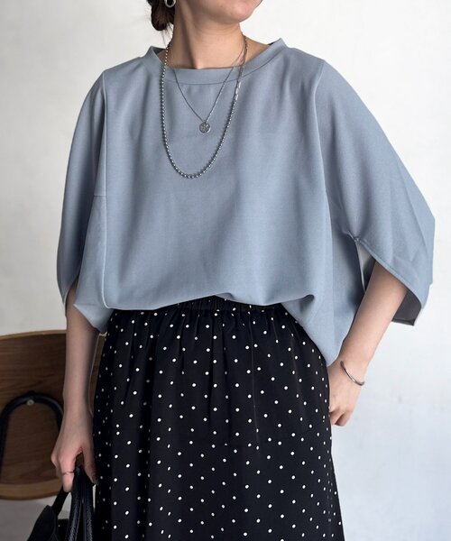 Chez toi（シェトワ）の「梨地ヤッコスリーブプルオーバー（Tシャツ/カットソー・レディース・ブラック/グリーン/レッド/オフホワイト/ネイビー/ブルー・FREE）」の5枚目の写真