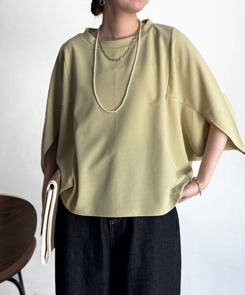 Chez toi（シェトワ）の「梨地ヤッコスリーブプルオーバー（Tシャツ/カットソー・レディース・ブラック/グリーン/レッド/オフホワイト/ネイビー/ブルー・FREE）」の4枚目の写真