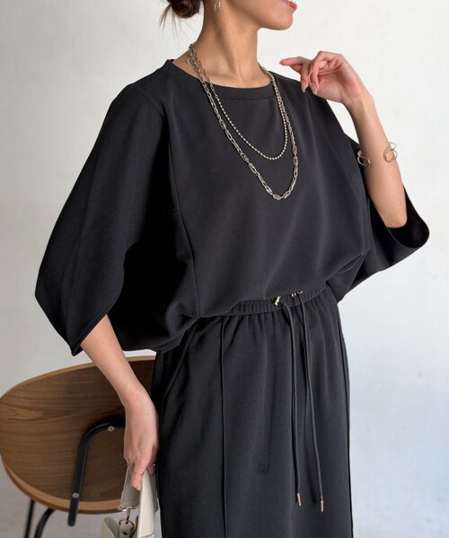 Chez toi（シェトワ）の「梨地ヤッコスリーブプルオーバー（Tシャツ/カットソー・レディース・ブラック/グリーン/レッド/オフホワイト/ネイビー/ブルー・FREE）」の3枚目の写真