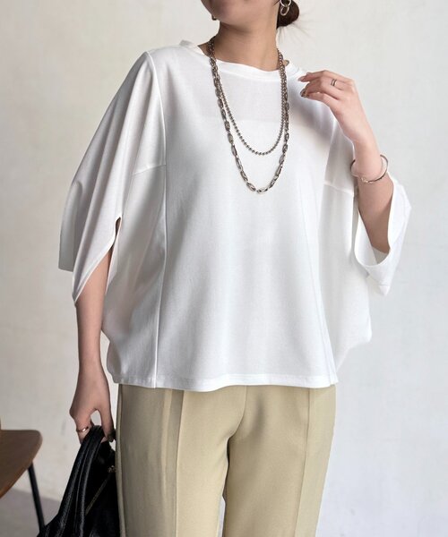 Chez toi(シェトワ)の「【二の腕カバー】【高コスパ高見え】梨地ヤッコスリーブプルオーバー(Tシャツ/カットソー・レディース・ブラック/グリーン/レッド/オフホワイト/ネイビー/ブルー/ブラウン・FREE)」の18枚目の写真