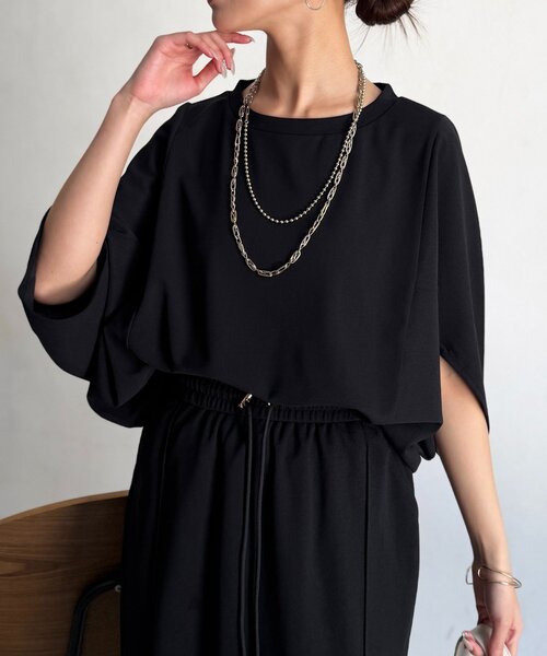 Chez toi（シェトワ）の「【二の腕カバー】【高コスパ高見え】梨地ヤッコスリーブプルオーバー（Tシャツ/カットソー・レディース・ブラック/グリーン/レッド/オフホワイト/ネイビー/ブルー/ブラウン/イエロー・FREE）」の19枚目の写真