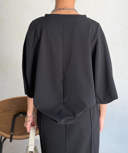 Chez toi（シェトワ）の「【二の腕カバー】【高コスパ高見え】梨地ヤッコスリーブプルオーバー（Tシャツ/カットソー・レディース・ブラック/グリーン/レッド/オフホワイト/ネイビー/ブルー/ブラウン/イエロー・FREE）」の22枚目の写真