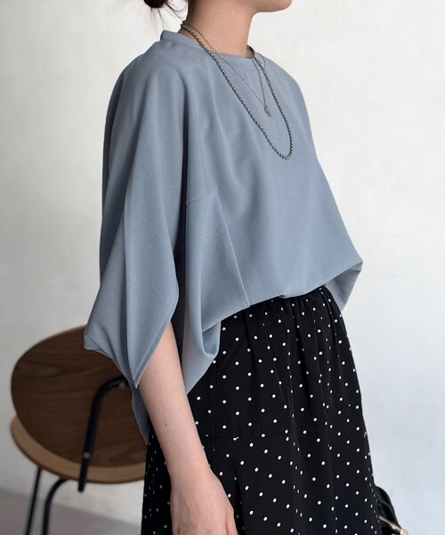 Chez toi（シェトワ）の「梨地ヤッコスリーブプルオーバー（Tシャツ/カットソー・レディース・ブラック/グリーン/レッド/オフホワイト/ネイビー/ブルー・FREE）」の15枚目の写真