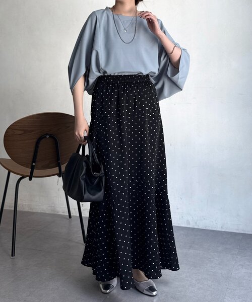 Chez toi（シェトワ）の「梨地ヤッコスリーブプルオーバー（Tシャツ/カットソー・レディース・ブラック/グリーン/レッド/オフホワイト/ネイビー/ブルー・FREE）」の19枚目の写真