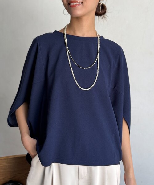 Chez toi（シェトワ）の「梨地ヤッコスリーブプルオーバー（Tシャツ/カットソー・レディース・ブラック/グリーン/レッド/オフホワイト/ネイビー/ブルー・FREE）」の21枚目の写真