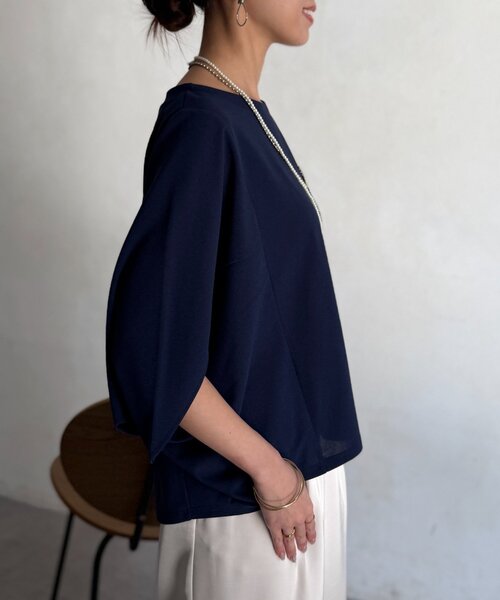 Chez toi（シェトワ）の「梨地ヤッコスリーブプルオーバー（Tシャツ/カットソー・レディース・ブラック/グリーン/レッド/オフホワイト/ネイビー/ブルー・FREE）」の22枚目の写真