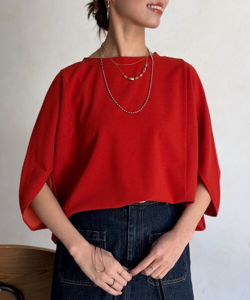 Chez toi（シェトワ）の「梨地ヤッコスリーブプルオーバー（Tシャツ/カットソー・レディース・ブラック/グリーン/レッド/オフホワイト/ネイビー/ブルー・FREE）」の7枚目の写真