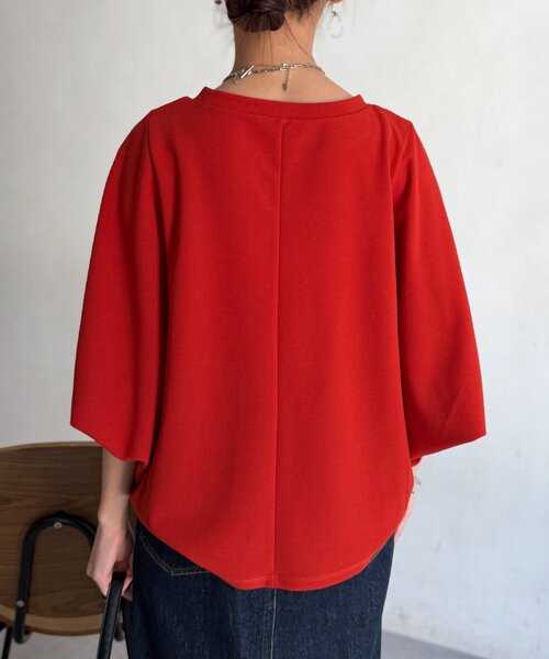 Chez toi（シェトワ）の「梨地ヤッコスリーブプルオーバー（Tシャツ/カットソー・レディース・ブラック/グリーン/レッド/オフホワイト/ネイビー/ブルー・FREE）」の10枚目の写真