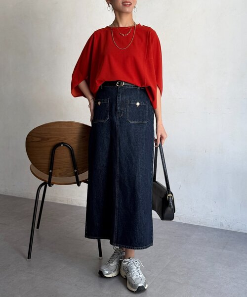 Chez toi（シェトワ）の「梨地ヤッコスリーブプルオーバー（Tシャツ/カットソー・レディース・ブラック/グリーン/レッド/オフホワイト/ネイビー/ブルー・FREE）」の11枚目の写真