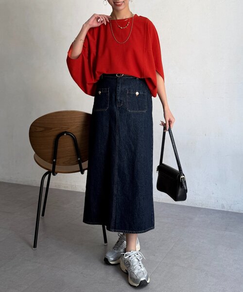 Chez toi（シェトワ）の「梨地ヤッコスリーブプルオーバー（Tシャツ/カットソー・レディース・ブラック/グリーン/レッド/オフホワイト/ネイビー/ブルー・FREE）」の12枚目の写真