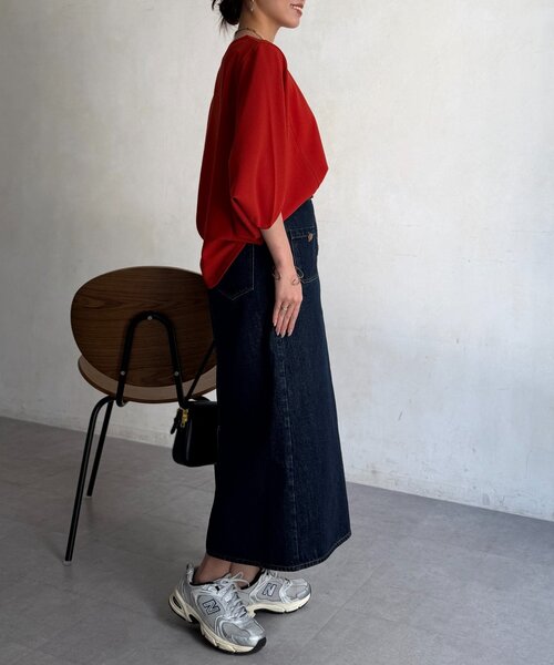 Chez toi（シェトワ）の「梨地ヤッコスリーブプルオーバー（Tシャツ/カットソー・レディース・ブラック/グリーン/レッド/オフホワイト/ネイビー/ブルー・FREE）」の13枚目の写真