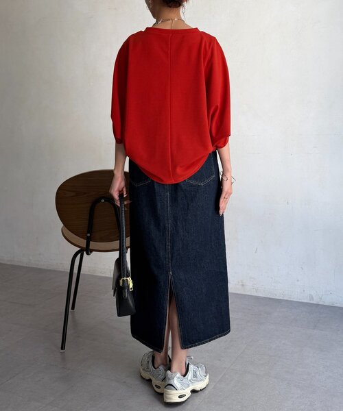 Chez toi（シェトワ）の「梨地ヤッコスリーブプルオーバー（Tシャツ/カットソー・レディース・ブラック/グリーン/レッド/オフホワイト/ネイビー/ブルー・FREE）」の14枚目の写真