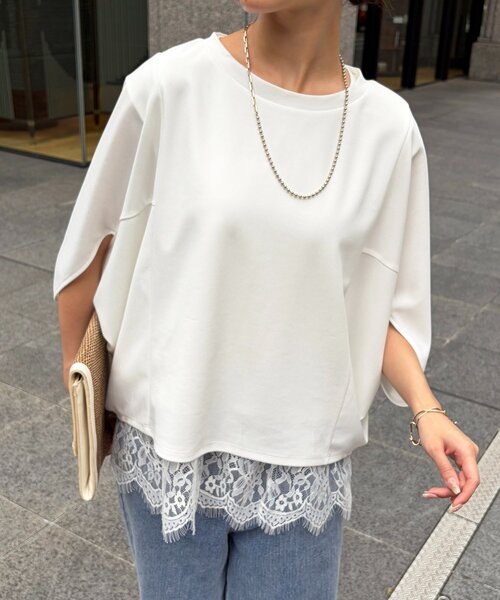 Chez toi（シェトワ）の「【二の腕カバー】【高コスパ高見え】梨地ヤッコスリーブプルオーバー（Tシャツ/カットソー・レディース・ブラック/グリーン/レッド/オフホワイト/ネイビー/ブルー/ブラウン/イエロー・FREE）」の13枚目の写真