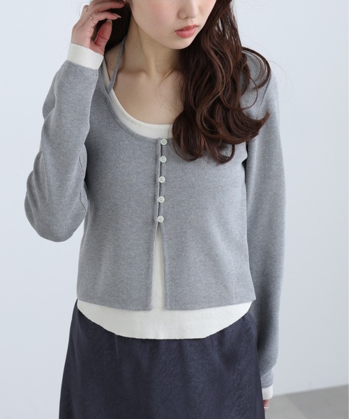 FREE'S MART（フリーズマート）の「◆Ⅰキャミレイヤードクルーネックニット（ニット/セーター・レディース・ライトグリーン/ブラウン/ネイビー/グレー・FREE）」の15枚目の写真