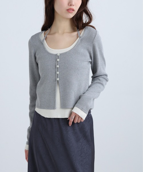 FREE'S MART（フリーズマート）の「◆Ⅰキャミレイヤードクルーネックニット（ニット/セーター・レディース・ライトグリーン/ブラウン/ネイビー/グレー・FREE）」の22枚目の写真