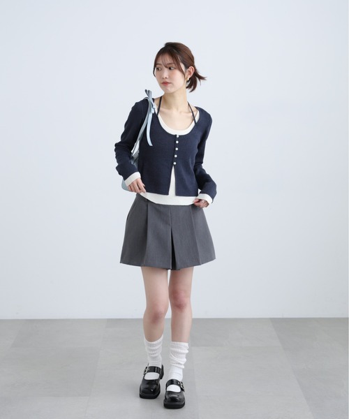 FREE'S MART（フリーズマート）の「◆Ⅰキャミレイヤードクルーネックニット（ニット/セーター・レディース・ライトグリーン/ブラウン/ネイビー/グレー・FREE）」の7枚目の写真