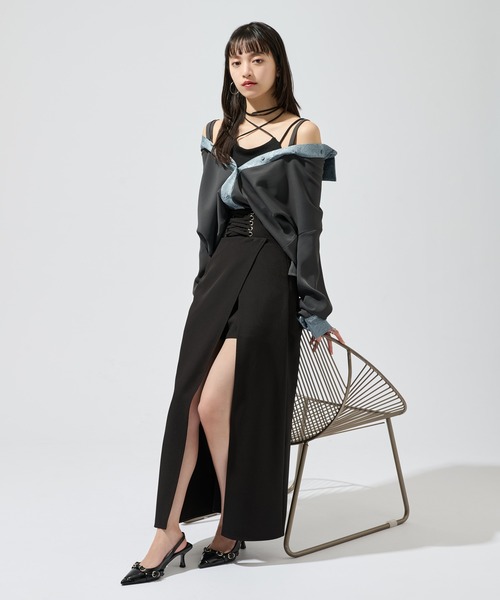 Ellno de Mavie(エルノデメヴィ)の「レースアップスリットロングスカート/インナーパンツ付き(スカート・レディース・ブラック/ネイビー・FREE)」の15枚目の写真