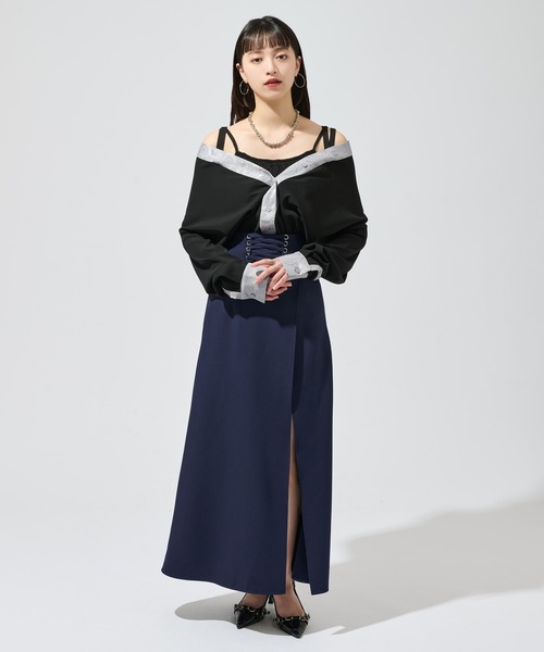 Ellno de Mavie(エルノデメヴィ)の「レースアップスリットロングスカート/インナーパンツ付き(スカート・レディース・ブラック/ネイビー・FREE)」の7枚目の写真