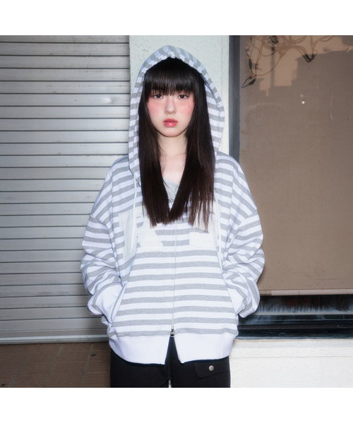 セール】Patch Stripe Hood Zip-Up [Ivory]（パーカー）｜ROSEFRANTZ