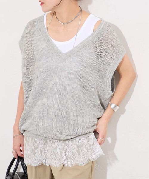JOURNAL STANDARD(ジャーナルスタンダード)の「レースヘムシアータンク(Tシャツ/カットソー・レディース・ホワイト/ブラック・FREE)」の2枚目の写真