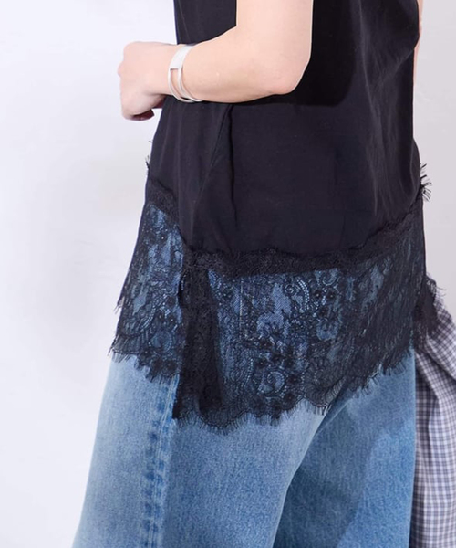 JOURNAL STANDARD(ジャーナルスタンダード)の「レースヘムシアータンク(Tシャツ/カットソー・レディース・ホワイト/ブラック・FREE)」の1枚目の写真