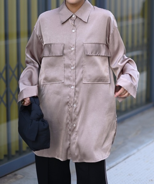 Marient(マリエント)の「サテンオーバーシャツBL(シャツ/ブラウス・レディース・ブラウン・FREE)」の1枚目の写真