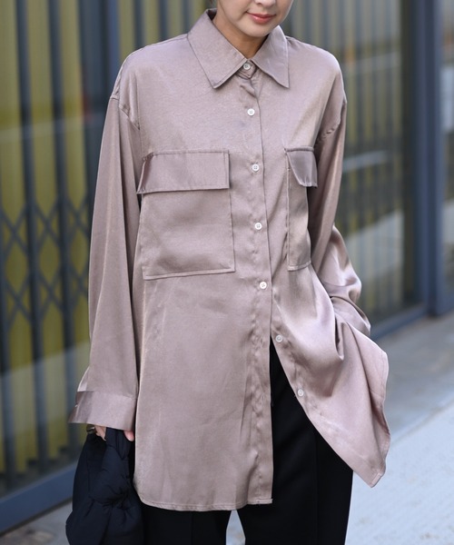 Marient(マリエント)の「サテンオーバーシャツBL(シャツ/ブラウス・レディース・ブラウン・FREE)」の4枚目の写真