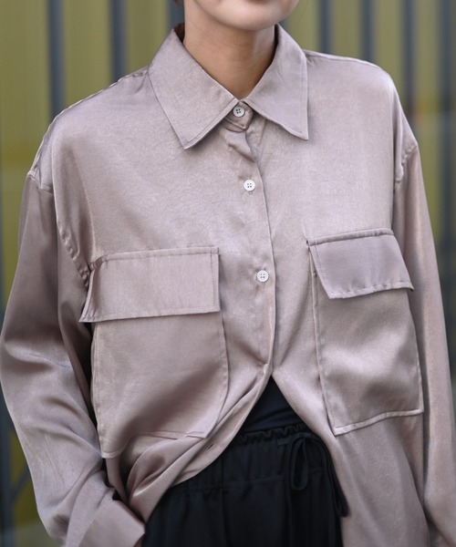 Marient(マリエント)の「サテンオーバーシャツBL(シャツ/ブラウス・レディース・ブラウン・FREE)」の5枚目の写真