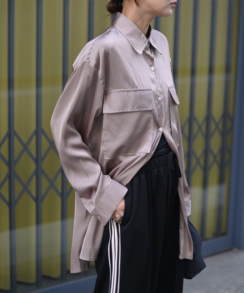 Marient(マリエント)の「サテンオーバーシャツBL(シャツ/ブラウス・レディース・ブラウン・FREE)」の7枚目の写真