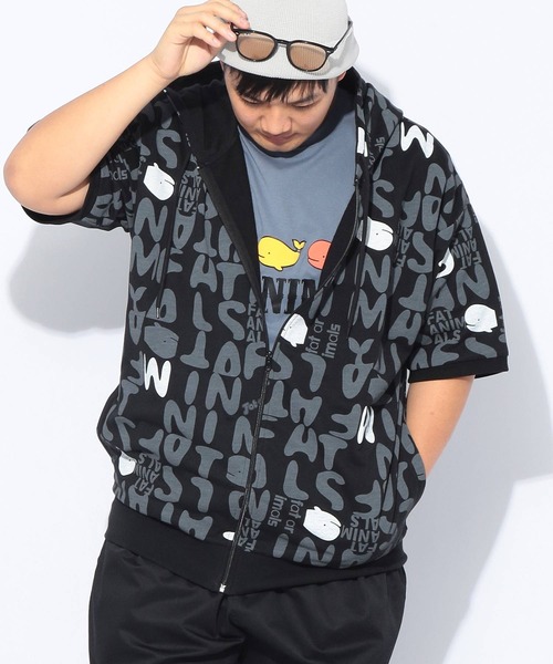パーカー 半袖 メンズ 大きいサイズ FAT ANIMALS クジラ総柄